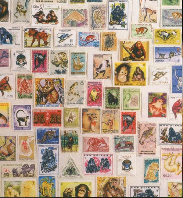 Screenshot of the Primate Info Net website depicting primate postage stamps